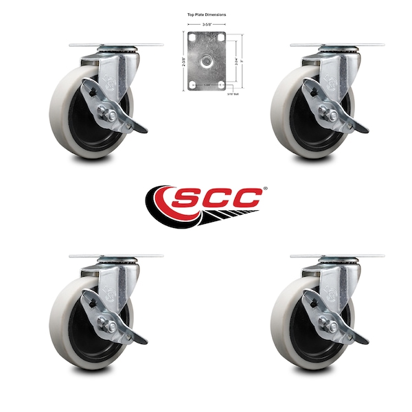 Service Caster 4 Inch Thermoplastic Wheel Top Plate Caster Set with Brakes SCC, 4PK SCC-05S410-TPRS-SLB-4 - main